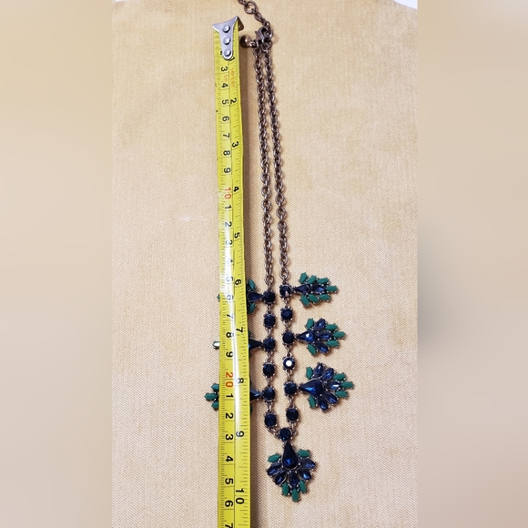 Signed J. Crew Blue/Green Rhinestone Flower Necklace - Picture 8 of 12